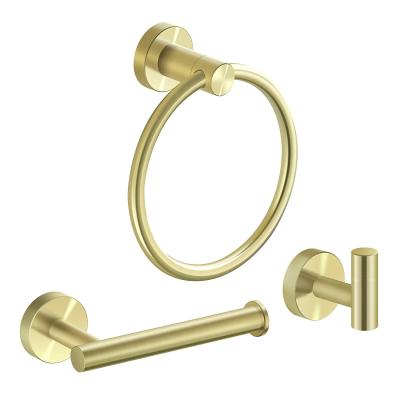 China BRIEF Golden Wall Mounted Towel Ring 3 Piece Toilet Paper Holder Set Clothes Hook for sale