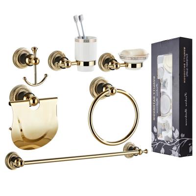 China BRIEF high quality black with gold bathroom accessories set bathroom towel holder 6 piece set for sale