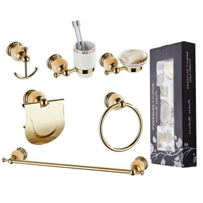 China BRIEF Gold Bathroom Accessories Set High Quality Bathroom Towel Rack 6 Piece Set for sale