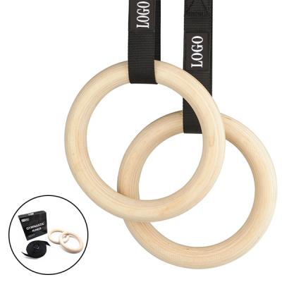 China Hot Selling 250KGS Weight Capacity ZJFIT Wooden Gymnastic Ring With Nylon Straps For Gym Fitness Accessories Gym Ring for sale