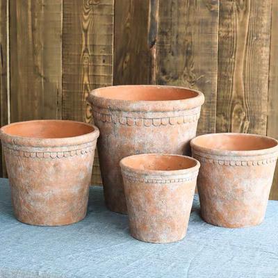 China Rustic Decorative Planter Decorations Cement Tabletop Vintage Garden Plant Pot Terracotta Concrete Garden Flower Pots for sale