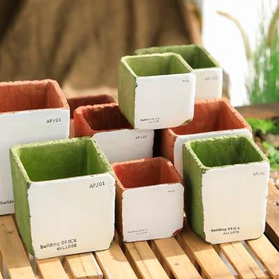 China Newest Rustic Craft Rustic Concrete Flower Pot Molds Square Garden Decorations Cement Cactus Pot Flower Planters Plant Pots for sale