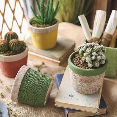 China Wholesale Natural Rustic Cement Plant Pots Desktop Flowerpot Woven Pots Potted Green Creative Indoor Succulent Cactus for sale