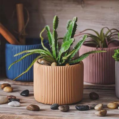 China Indoor Bonsai Flower Pots Bulk Design Cheap Colorful Succulent Planters Korean Cute Rustic Striped Cement Small Indoor Pot For Plant for sale