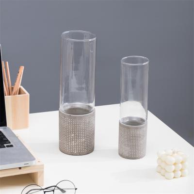 China Europe Home Modern Luxury Rustic Decorative Cylinder Concrete Slab Custom Candle Holder Set Glass Candle Holders for sale