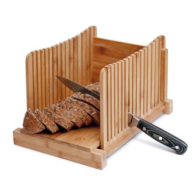 China Viable Nature Bamboo Foldable Bread Slicer with Crumb Catcher Tray for Homemade Bread Bread Cakes Thick Thin Slices Adjustable Thickness for sale