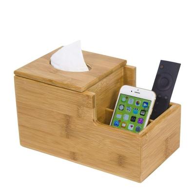 China Modern Bamboo Tissue Paper Holder Tissue Box Desktop Organizer for sale