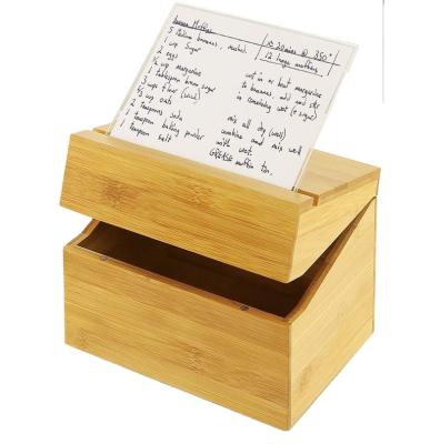 China Sustainable Wholesale Bamboo Recipe Box With Acrylic Bamboo Recipe Card Holder Eco-Friendly Storage Box With Magnetic Lid Closure for sale