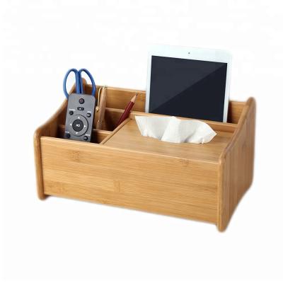 China Custom Bamboo Office Tray Storage Box Drawer Tissue Box Morden Logo Desk Organizer for sale