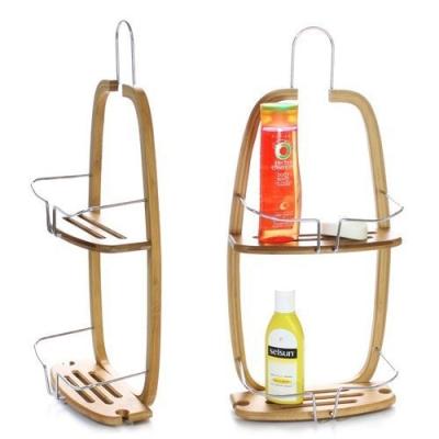 China Sustainable Bamboo Shower Trolley With Soap Holder Metal Support for sale