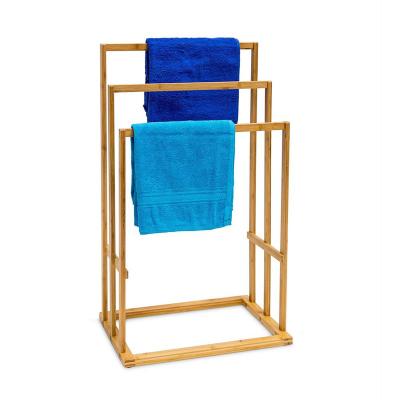 China Fashion Custom Knocked-Down Standing Bathroom Bamboo Towel Rack With 3 Rods for sale