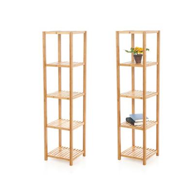 China 5-Tier Storage Shelf Corner Rack Modern Bamboo Bath Shelf Rack for sale