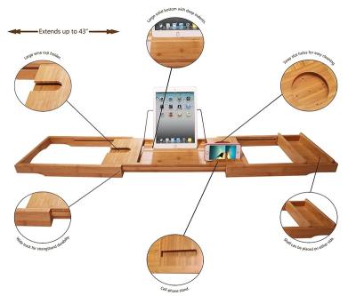 China Custom Bath Trolley Tray Europe Logo Expandable Tub Shelf Bamboo for sale