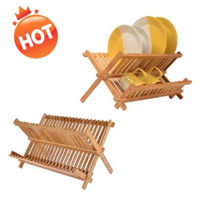 China Amazon Sustainable Adjustable Drying Bamboo Dish Rack With Utensil Drip Rack For Kichen for sale