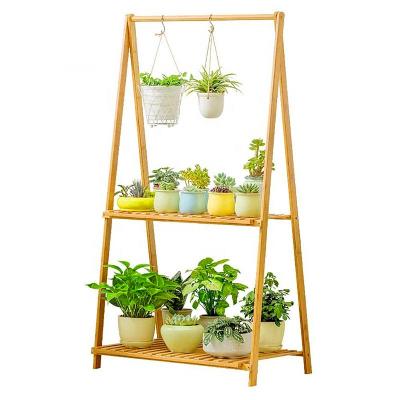 China Europe 3-Tier Natural Bamboo Folding Flower Stand Display Rack Plant Shelf Plant Hanging Rack for sale