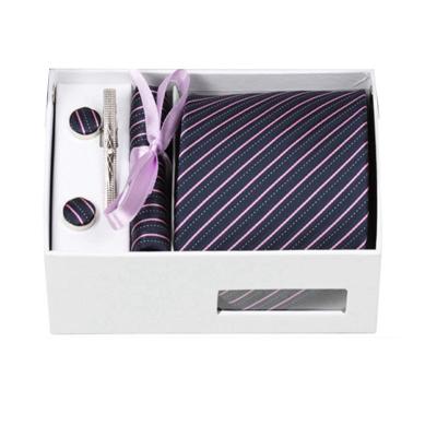 China Business Gift Stripe Printing Wholesale Trend Pattern With Box Link Tie Gift Box Set for sale