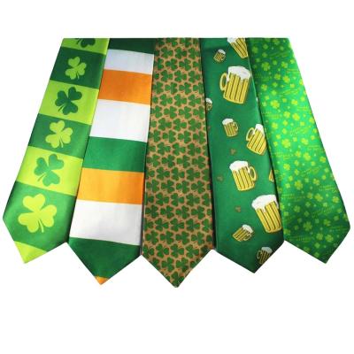 China Fashion Original Green Four Leaf Clover Print Beer Crazy Holiday Clovers Tie Tie for sale