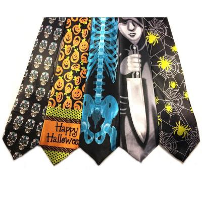 China Cheap Fashion Spider Skull Print Skull Party Festival Halloween Tie Neck Tie for sale