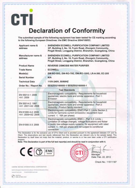 CE - Shen Zhen Ecowell Purification Company Limited