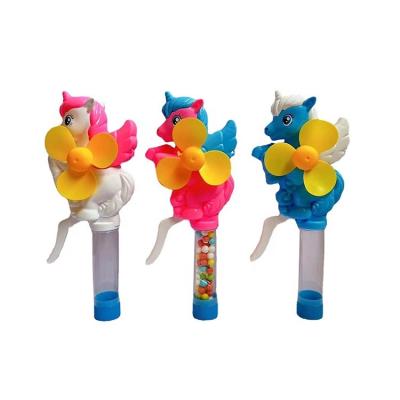 China Cartoon Toys Toy Candy Hand Action Flying Horse Candy Filled Fan For Kids Fan Candy Toys for sale