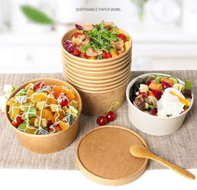 China Disposable Food Grade Kraft Paper Salad Bowl For Takeout Food Packaging for sale