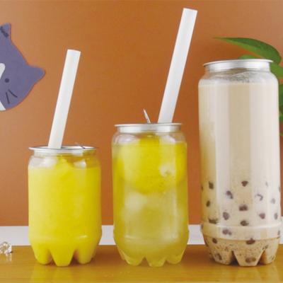 China Beverage 500ml PET Bubble Tea Beverage Can Packaging Plastic Easy Open Milk Tea Beverage Can for sale