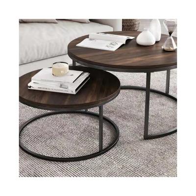 China Home Acceptable Nordic Luxury Living Room Round Table Light Creative Wrought Iron Solid Wood Coffee Table for sale