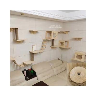 China Fashionable High Quality Wall Mounted Solid Wooden Frame Cat Climbing Frame Track Stepping Stone Sisal Rope Cat Climbing Frame for sale