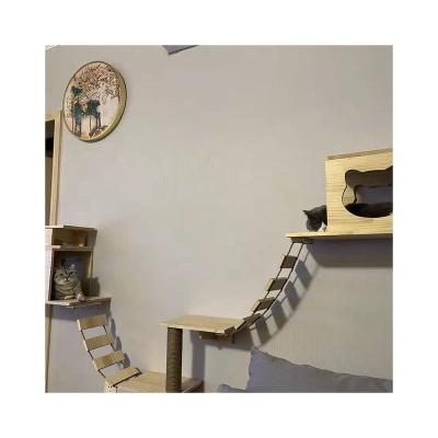 China Wholesale Viable DIY Cat Perching Wall Frame Pine Wooden Cat Climbing Frame Kitten Wall Hanging Scratching Hammock Stairwell for sale