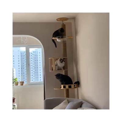 China Viable Custom Adjustable Perforated Cat Climbing Tree House Tower Floor To Ceiling Large Cat Climbing Frame High Quality for sale