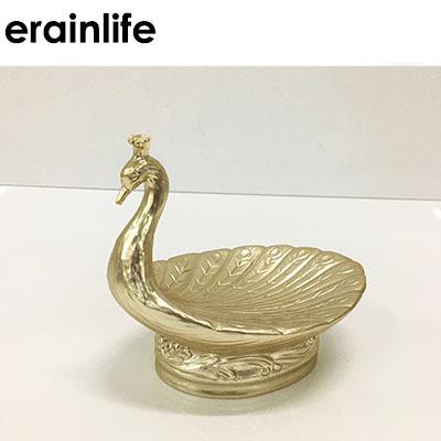 China Jewelry Disply Gold Peacock Shaped Ceramic Jewelry Tray Ring Holder Trinket Dish Plate for sale