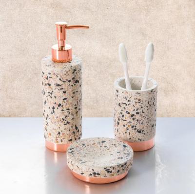 China New Viable Concrete Terrazzo Rose Gold Bathroom Set Accessories Sets Hotel Accessories Sets for sale