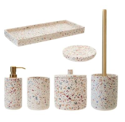 China Sustainable Elegant Design Concrete Terrazzo Bath Set 6pcs Set for sale