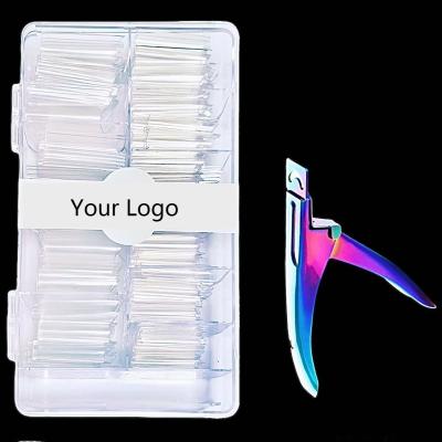 China Artificial Nails 400 Pcs Extra Long C Curved Nail Manicure Curved Nails Tip Box Packing With Nail Tips Trimmer for sale