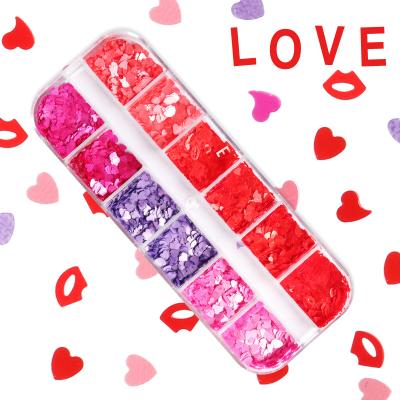 China Valentines Day Nail Art Fingernail DIY Nail Art Hollowed Out Lips Heart Shape Nail Glitter Decorations For Valentines Day for sale