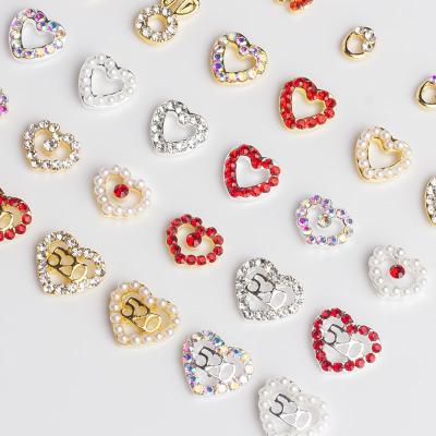 China Diamond Nail Art Red Love heart shapes alloy nail valentines nails charm nails for Valentine's Day for sale