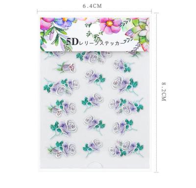 China Easy Apply Waterproof 5D Flower Design Nail Art Sticker For Nail Art Decoration for sale