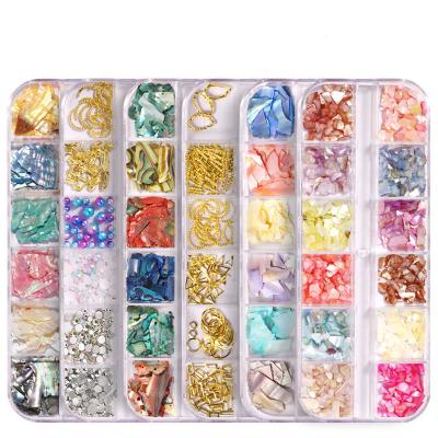 China Easy Apply 12 Grid Abalone Ultra Thin Slice Decor Shell Slice Magic Mixed Color Irregular Nail Decoration Set for sale