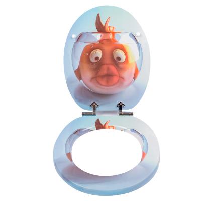 China Slow-end Toilet Seats Bathroom WC Accessories Set Gold Fish Toilet Seat Printing MDF Toilet Seats for sale