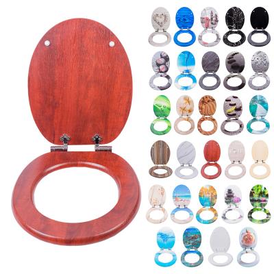 China Universal Slow-end Toilet Seats Bathroom Toilet Seat Oak Toilet Lid Wood Printing Toilet Seat for sale