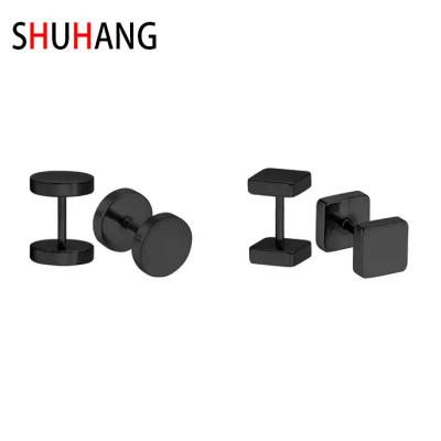 China Hiphop SHUHANG Square Round Stud Earring Dangle Black Plated Stainless Steel Jewelry For Women/Girls Wholesale Price 4Pairs/Mix Sets for sale