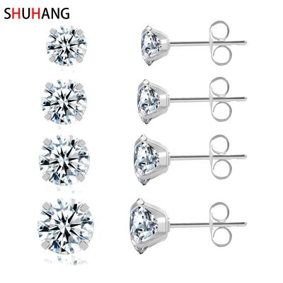 China Environmental Friendly 5 Pairs Stud Earrings Set 316L Zircon Earrings Stainless Steel CZ Earrings 3-8mm Rose Gold Hypoallergenic Zircon Ring for sale