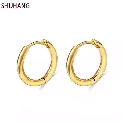 China FASHIONABLE SHUHANG 18k Plated Stainless Steel Round Earrings Small Women Men Black Silver Circle Earrings for sale