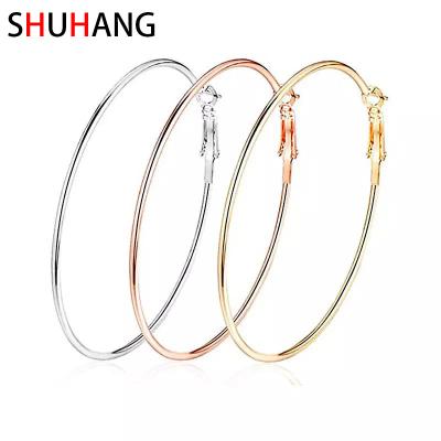 China SHUHANG Environmentally Friendly 3 Pairs Big Hoop Earrings 14K Rose Gold Plated Silver Gold Plated Stainless Steel Big Hoop Earrings For Women for sale