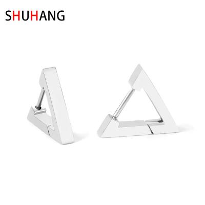 China SHUHANG Nickel Free Wholesale 18k Gold Plated Stainless Steel Gold Plated Women Simple Triangle Circle Stud Earrings for sale