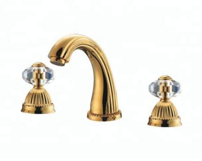 China Metered Faucets Bathroom Deck Mounted Ti-PVD 3 Pcs American Style Gold Lavatory Faucet for sale