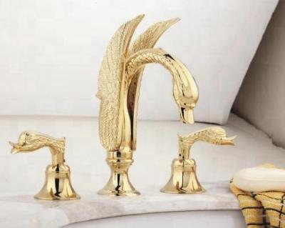 China Without Slide Bar Ti-PVD Gold Finish Bathroom Sink Use Swan Basin Faucet for sale