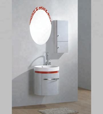 China Modern Wall Hung Makeup Cabinet Round Mirror 55 Cm Small Bathroom Vanity for sale