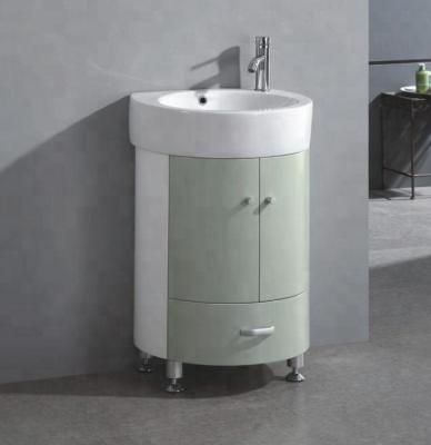 China Modern Small Floor Standing Around Base PVC Bathroom Vanity Cabinet Design for sale