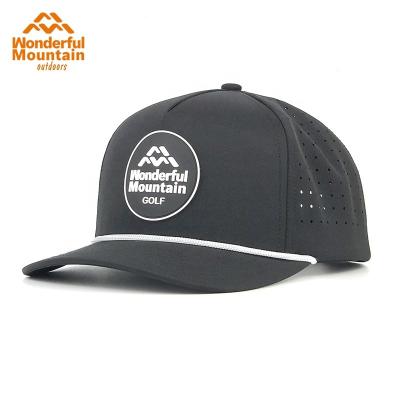 China COMMON Hot Selling Custom Sports Hat Golf Hat Baseball Cap Rope 5 Panel Holes Laser Logo Patch High Quality Leather Rubber Patch Hat for sale